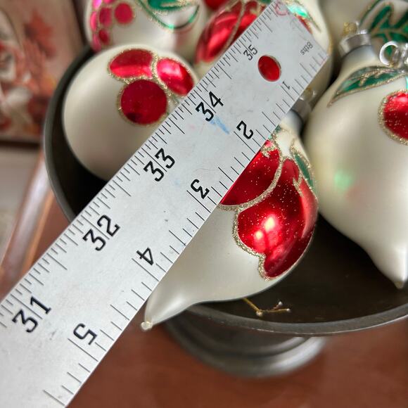 Vintage Blown Glass Ball Ornaments with Glittered Fruit Design - Set of 8 - Picture 12 of 13